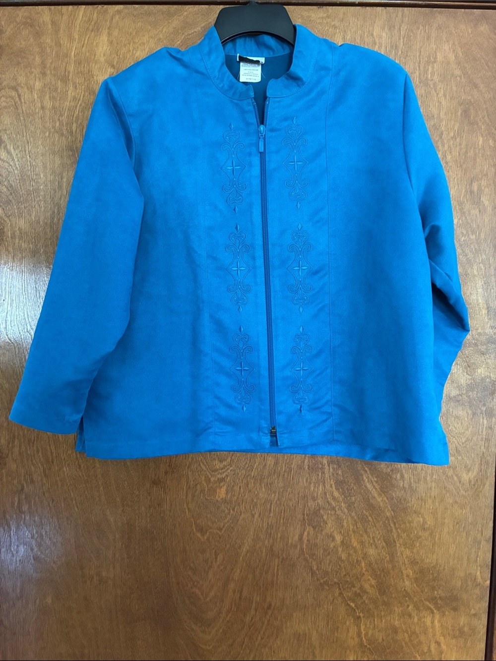 Bon Worth Teal Zip-Front Embroidered Jacket Size Medium Petite